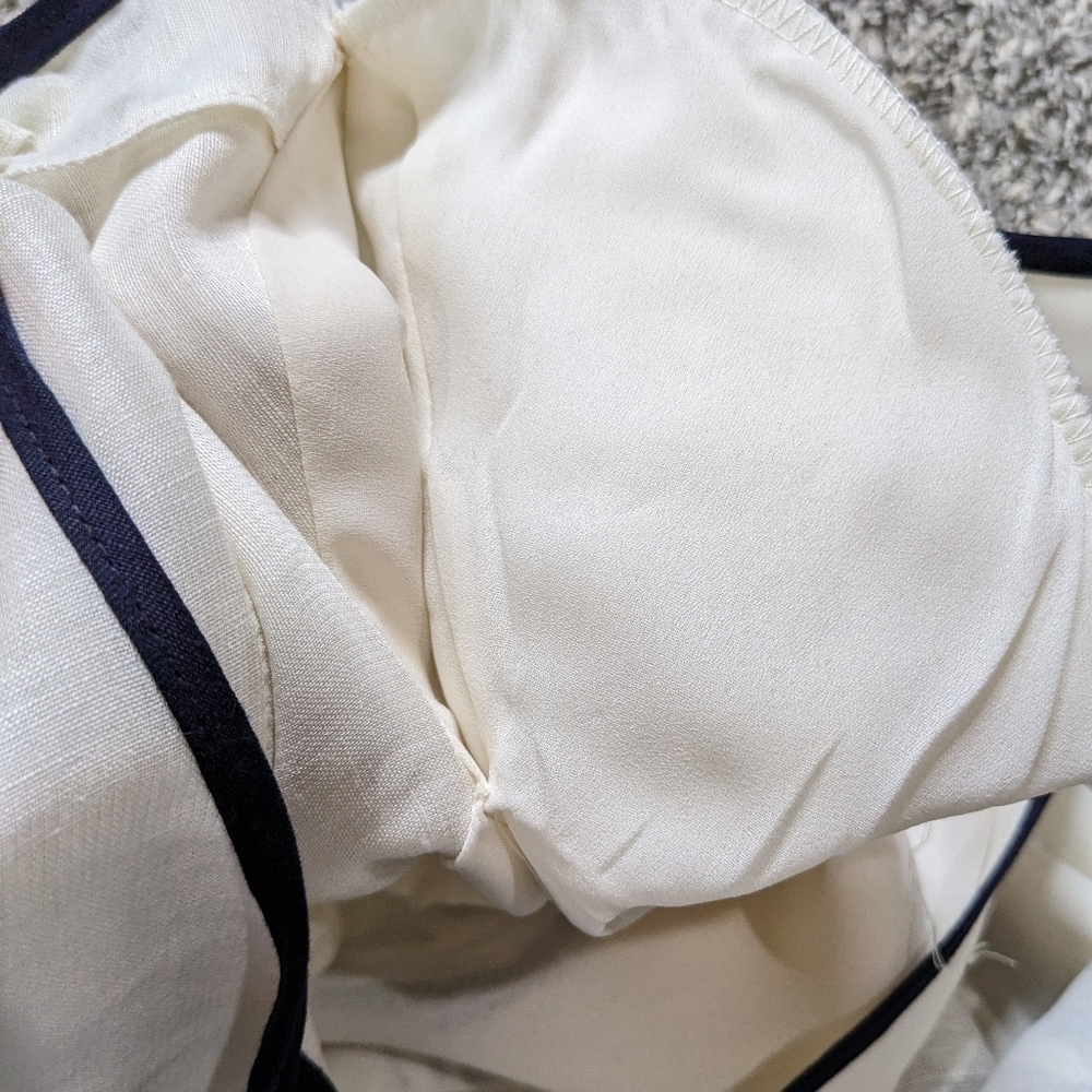 Vintage Dorothy Schoelen Platinum white blue tan tie closure cardigan jacket L - Picture 12 of 12